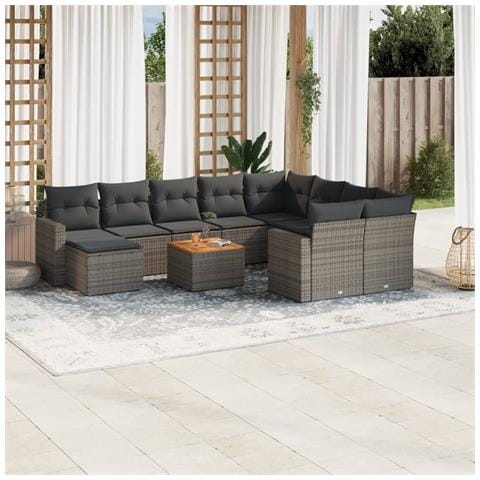 Set Divani da Giardino 11 pz con Cuscini in Polyrattan Grigio - Foto 2