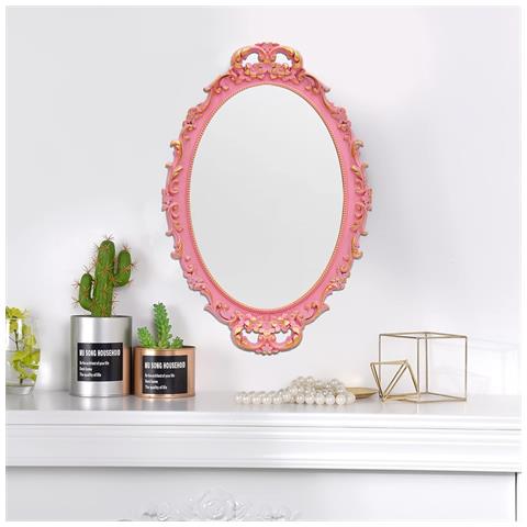 Specchio Ovale Rosa Con Cornice 2 Pezzi Stile Vintage 24,5 X 36 Cm - Foto 2