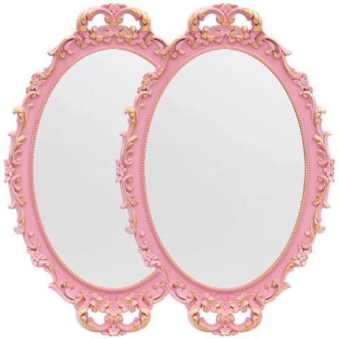 Specchio Ovale Rosa Con Cornice 2 Pezzi Stile Vintage 24,5 X 36 Cm - Foto 1