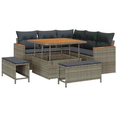 Set Divano da Giardino con cuscino 8 pcs Grigio Poly Rattan - Foto 1