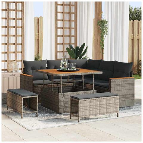 Set Divano da Giardino con cuscino 8 pcs Grigio Poly Rattan - Foto 2
