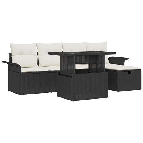 Set Divano da Giardino con cuscino 6 pcs Nero Poly Rattan - Foto 1