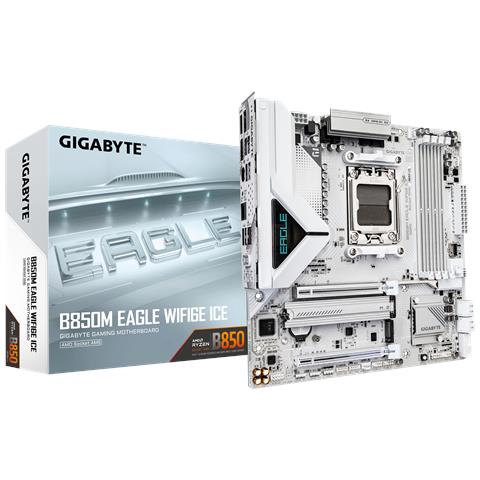 B850M EAGLE WIFI6E ICE Scheda Madre - CPU AMD Ryzen serie 9000, VRM digitale a 8+2+2 fasi, fino a 8200 MHz DDR5 (OC), 1 x M. 2 PCIe 5.0 + 1 x PCIe 4.0, Wi-Fi 6E, LAN 2.5 GbE, USB 3.2 Gen 2 - Foto 1