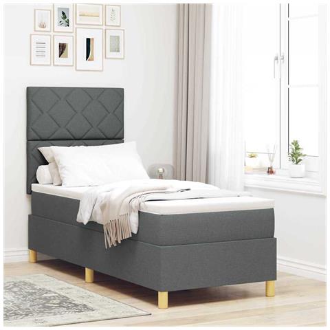 Letto a molle con materasso Grigio scuro 80 x 200 cm Tessuto - Foto 2