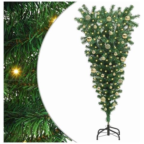 Albero di Natale artificiale pre-illuminato rovesciato con set di palline - Foto 1