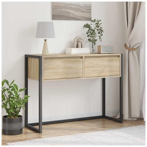 Tavolino con cassetto Sonoma 100 x 36 x 75 cm Legno multistrato - Foto 2