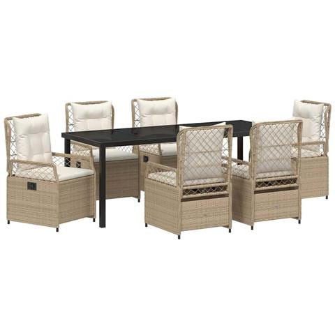 Set da Pranzo per Giardino 7 pcs Beige e Bianco Crema - Foto 1