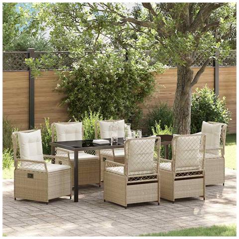 Set da Pranzo per Giardino 7 pcs Beige e Bianco Crema - Foto 2