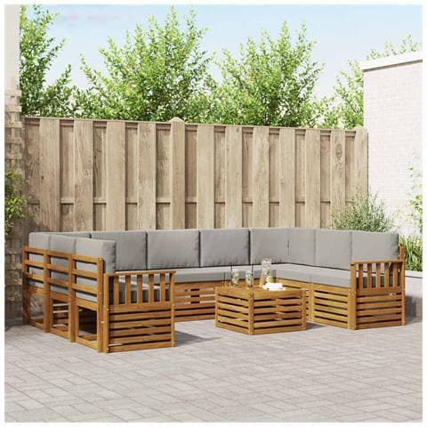 Set divani con cuscino 10 pcs Grigio Naturale e Chiaro - Foto 2