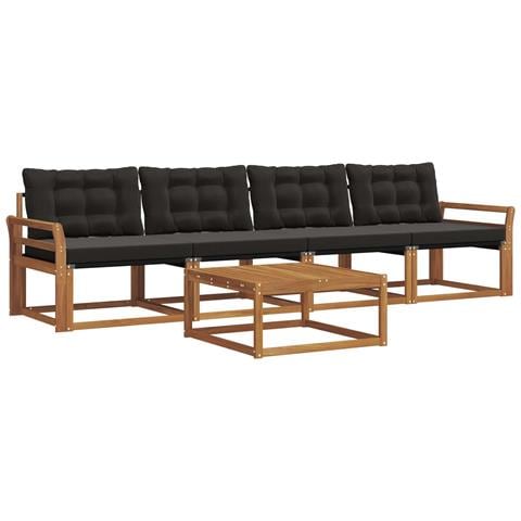 Set di divani da esterno con cuscino 5 pcs Naturale e Nero - Foto 1