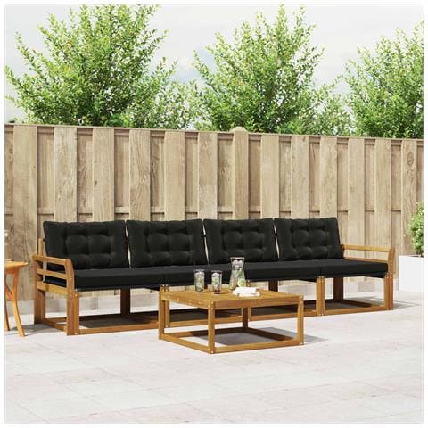 Set di divani da esterno con cuscino 5 pcs Naturale e Nero - Foto 2