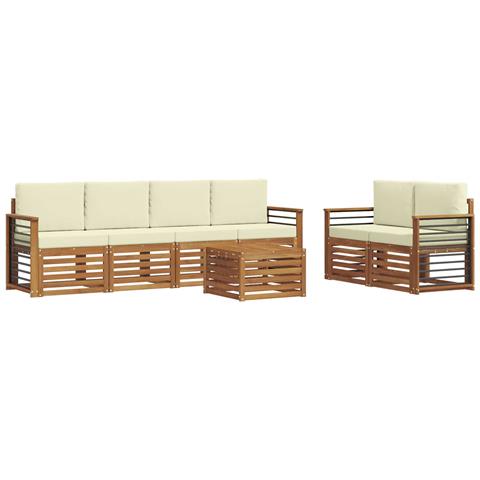 Set divani 7 pcs Naturale e Crema Legno di Acacia Massello - Foto 1