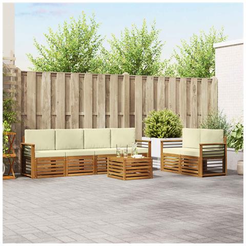 Set divani 7 pcs Naturale e Crema Legno di Acacia Massello - Foto 2