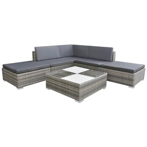 Set Divani da Giardino 6 pz con Cuscini in Polyrattan Grigio - Foto 1