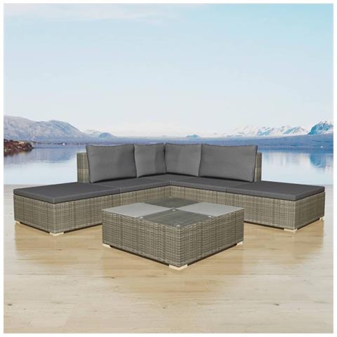 Set Divani da Giardino 6 pz con Cuscini in Polyrattan Grigio - Foto 2