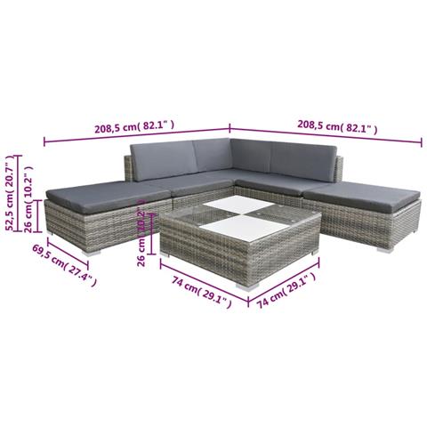 Set Divani da Giardino 6 pz con Cuscini in Polyrattan Grigio - Foto 6