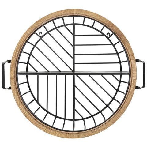 Mensola Da Muro Cebu A 2 Ripiani In Ferro E Rattan — 72,5x18x65 Cm - Foto 1