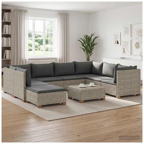 9 pz Set Lounge in Rattan con Cuscini GENDT Rattan naturale - Foto 10