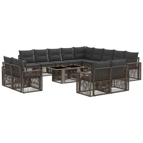 Set Divano da Giardino 14 pz Grigio e Grigio Scuro polyrattan - Foto 1