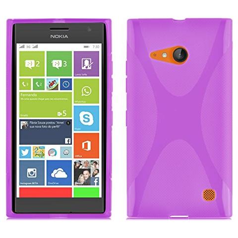 Nokia Lumia 730 Custodia Silicone Tpu Disegno X In Lila Orchidea - Morbida Cover Protettiva Super Sottile Con Bordo Protezione - Back Case Ultra Slim Gel Bumper Fina Antiurto Guscio Originale - Foto 1