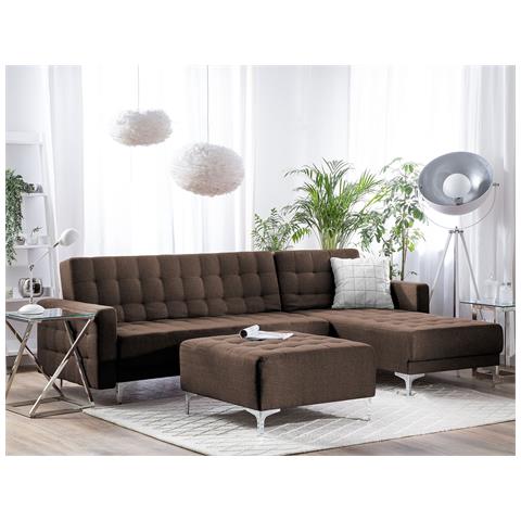 Divano Angolare Con Ottomana Aberdeen Marrone Scuro Tessuto Sinistra - Foto 9