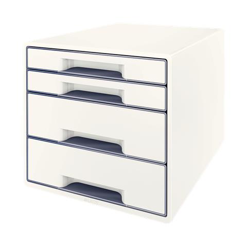Leitz Schubladenbox Wow Cube, 4 Schbe, Perlwei / grau Fr Format Din A4 Maxi, Hochglanz, Schubladen Mit Auszugs - 1 Stck (5213-20-01) - Foto 1