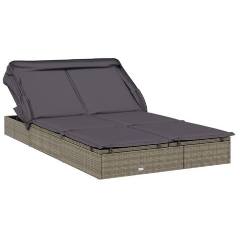 Lettino Doppio Tetto Pieghevole Grigio 213x118x97 cm Polyrattan - Foto 1