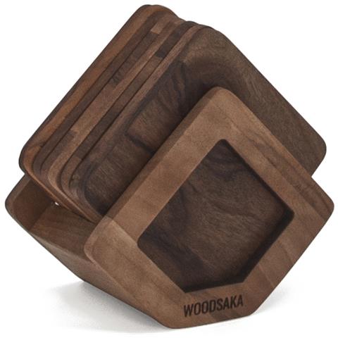 Set Di Sottobicchieri In Noce Con Supporto - 8 Pezzi - Foto 1