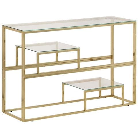 Tavolino Consolle Dorato Acciaio Inossidabile E Vetro Temperato - Foto 1