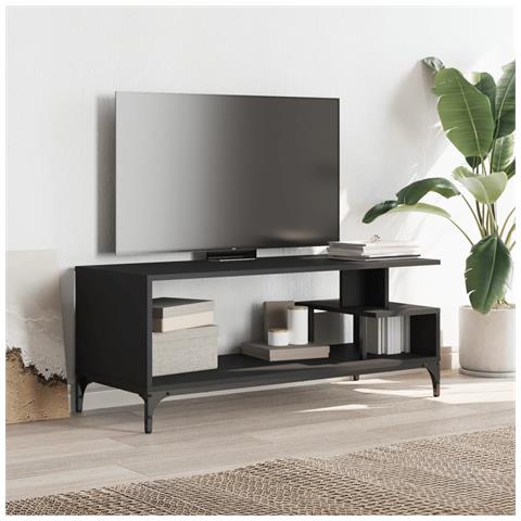 Mobile Tv Nero 102x40x41cm Legno E Acciaio Verniciato A Polvere - Foto 3