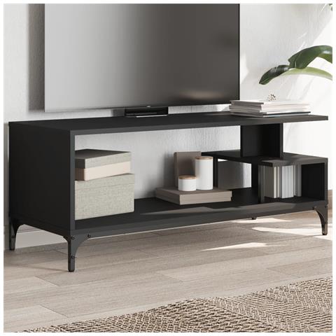 Mobile Tv Nero 102x40x41cm Legno E Acciaio Verniciato A Polvere - Foto 1