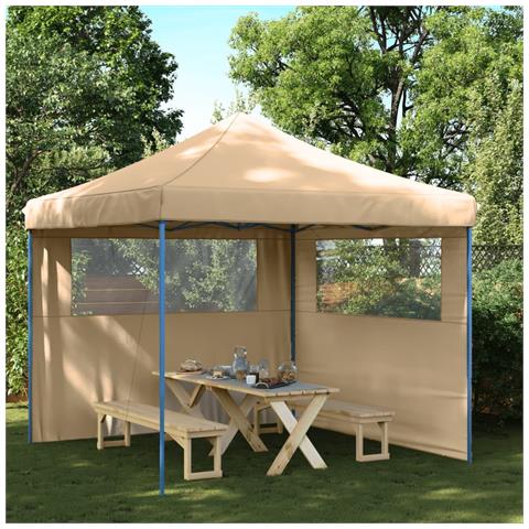 Tendone Per Feste Pieghevole Pop-up Con 2 Pareti Beige - Foto 1