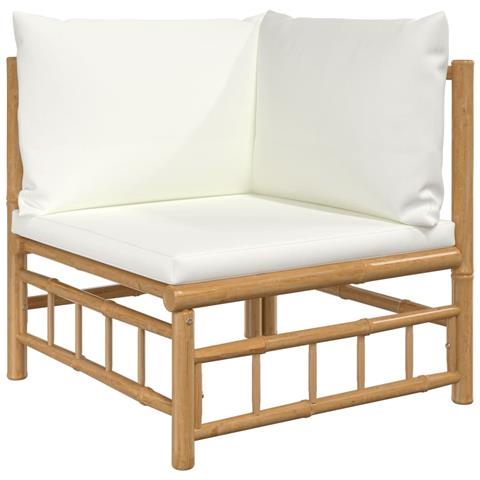 Set Salotto Da Giardino 6pz Con Cuscini Bianco Crema In Bambù - Foto 2