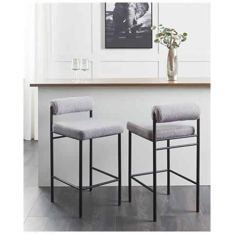 Set Di 2 Sedie Alte Amaya Bouclé Grigio - Foto 1