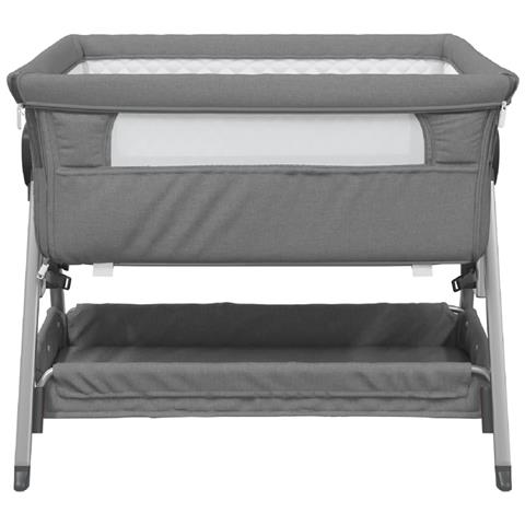 Lettino Per Bambini Con Materasso Grigio Scuro Tessuto Di Lino - Foto 2