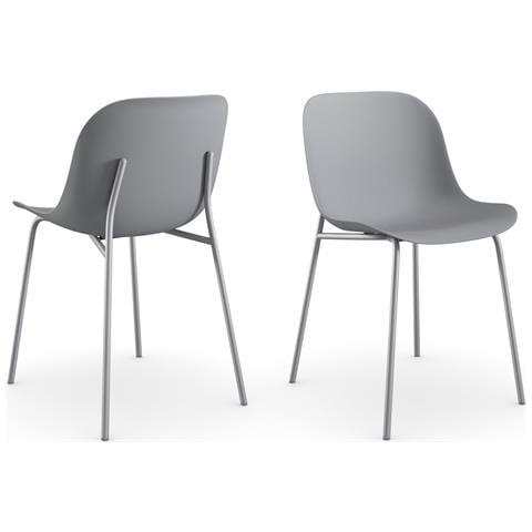 Ocean Set Di 2 Sedie Da Pranzo In Plastica Grigia Con Gambe In Metallo Grigio - Foto 1