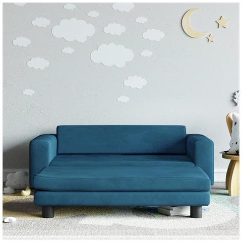 Divano Per Bambini Con Poggiapiedi Blu 100x50x30 Cm In Velluto - Foto 1