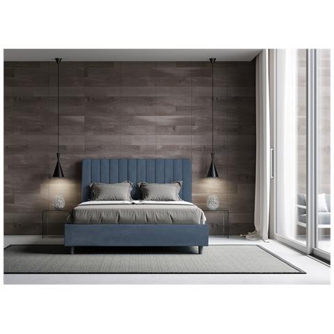 Letto Contenitore Imbottito 140x200 Microfibra Blu Agueda - Foto 2