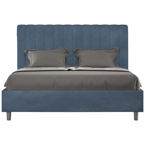 Letto Contenitore Imbottito 140x200 Microfibra Blu Agueda - Foto 1