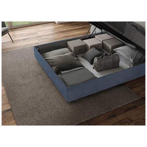 Letto Contenitore Imbottito 140x200 Microfibra Blu Agueda - Foto 5