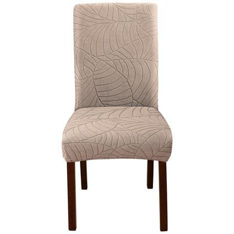 Coprisedie Elasticizzate Per Sala Da Pranzo, Morbida Protezione Per Sedia Jacquard A Foglia Beige - Foto 1
