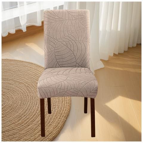Coprisedie Elasticizzate Per Sala Da Pranzo, Morbida Protezione Per Sedia Jacquard A Foglia Beige - Foto 2