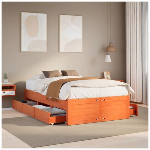Giroletto Senza Materasso Con Cassetti Marrone Cera 135x190 Cm - Foto 1