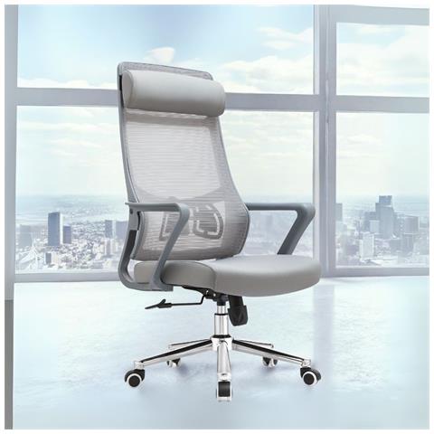 Poltrona Ufficio Pasco Con Schienale In Rete Alto E Reclinabile Colore Grigio - Foto 1