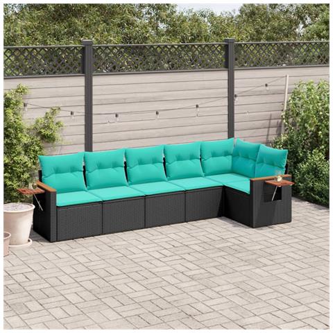 Set Divani Da Giardino 6 Pz Con Cuscini Nero In Polyrattan - Foto 1