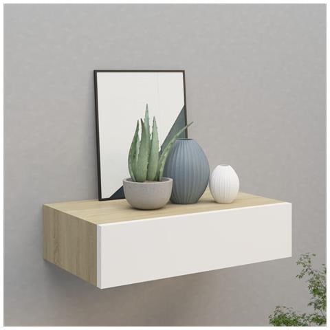 Mensola A Muro Con Cassetti In Rovere E Bianco 40x23,5x10 Cm Mdf - Foto 8