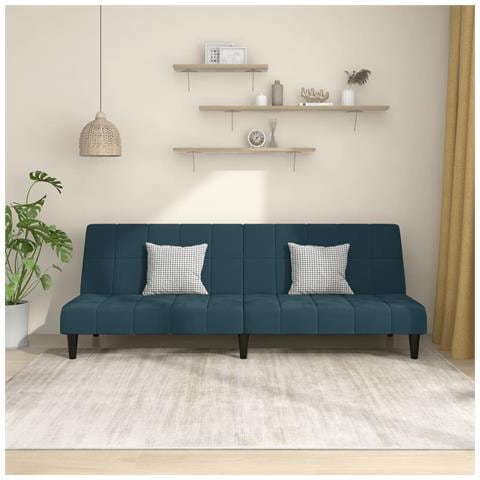 Divano Letto a 2 Posti Blu in Velluto - Foto 2