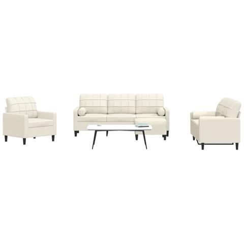 Set di Divani 4 pz con Cuscini e Rinforzi Crema in Velluto - Foto 2