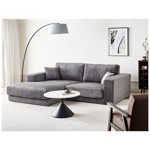 Divano Angolare 3 Posti Lofoten Velluto A Coste Grigio Scuro Lato Destro - Foto 1