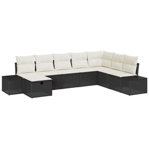 Set di divani da giardino da 8 pezzi con cuscini Nero Polyrattan - Foto 1